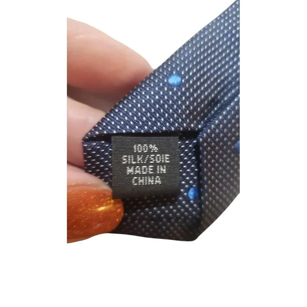 The Mens Store Bloomingdales Neck Tie Blue Checkered with Polka Dots 100% Silk‎